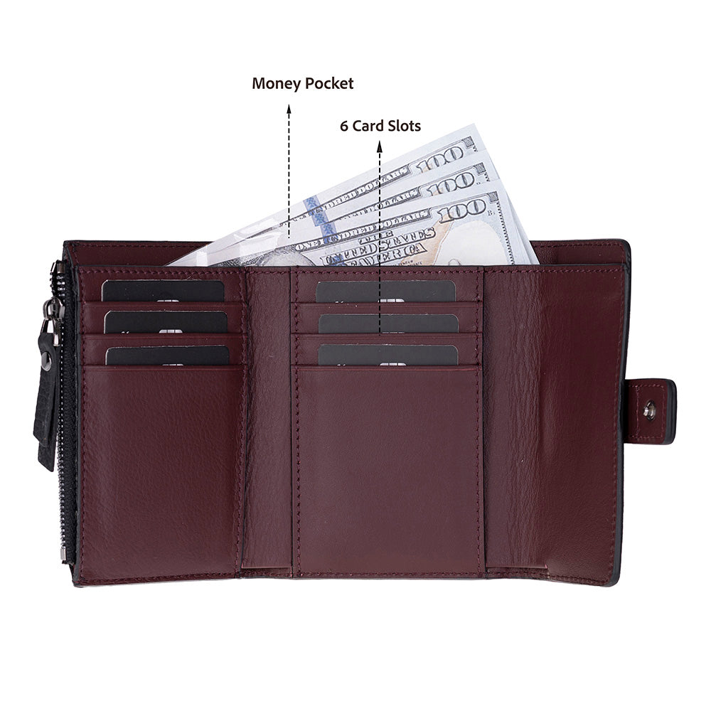 Bloominbag-Liora Color Band Deri Kadın Cüzdan – Siyah & Bordeaux-5-Milagron.com