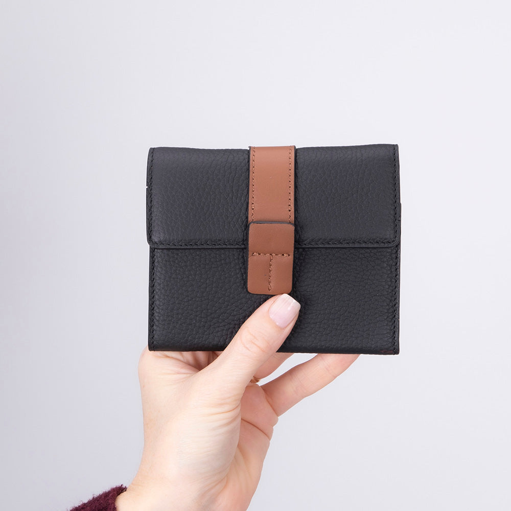 Bloominbag-Liora Color Band Deri Kadın Cüzdan – Siyah & Karamel-5-Milagron.com