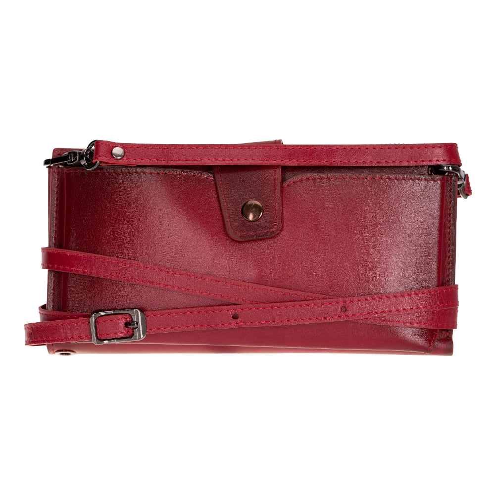 Lozan Strap Crimson Red Gerçek Deri Omuz Askılı Telefon Bölmeli Cüzdan Çanta