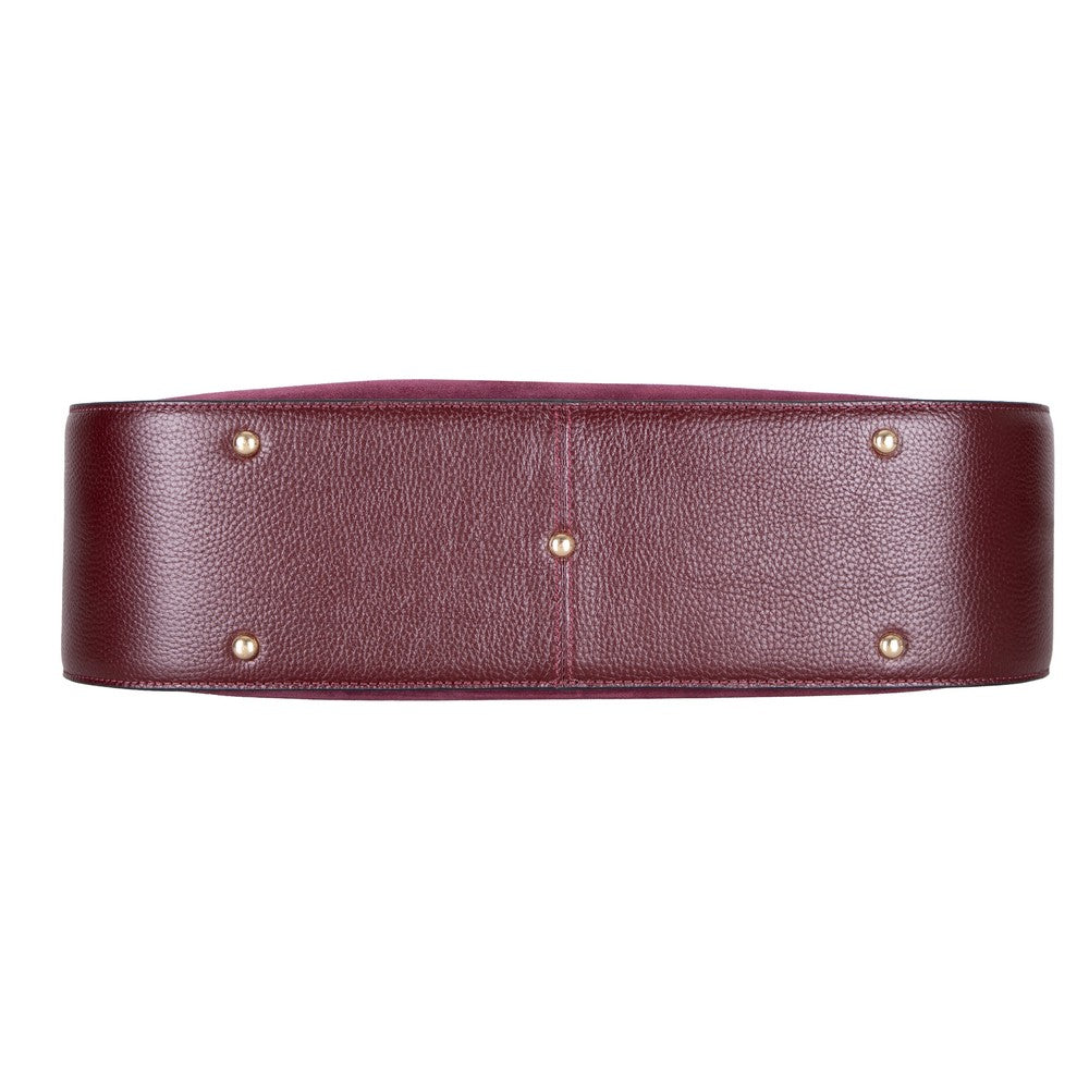 Bloominbag-Lunar Merlot Burgundy Süet Büzgülü Kadın Omuz çantası-5-Milagron.com
