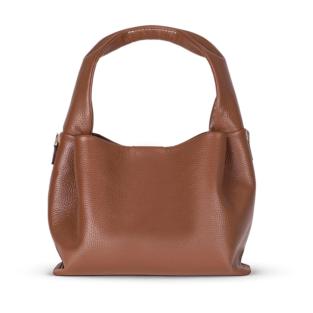 Bloominbag-Marella Soft City Camel Tan Leather Shoulder Bag / Deri Omuz Çantası-1-Milagron.com