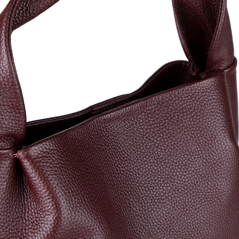 Bloominbag-Marella Soft City Merlot Burgundy Leather Shoulder Bag / Deri Omuz Çantası-5-Milagron.com