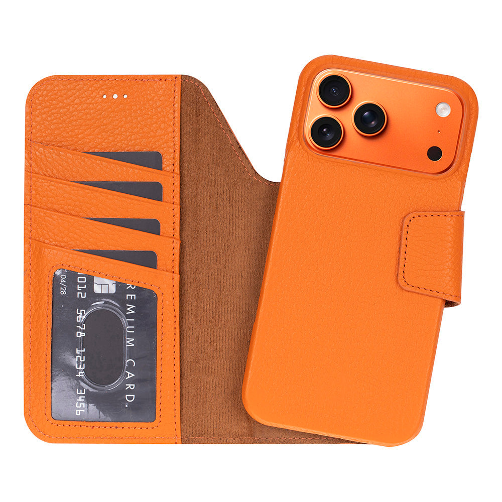 Porta Burnt Amber Deri Iphone 17 Pro Max(6.9") Hakiki Deri Çıkarılabilir Cüzdanlı Telefon Kılıfı