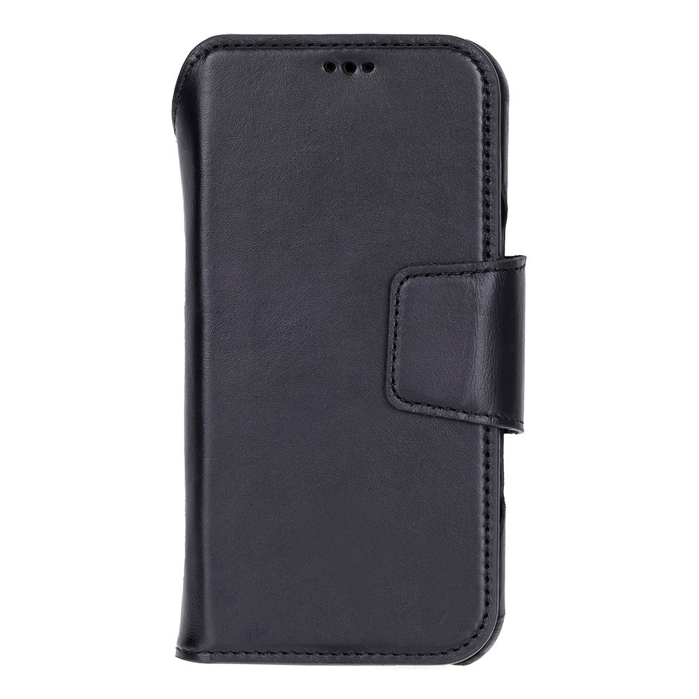 Porta Noir Black Deri Iphone 17 Pro (6.3") Hakiki Deri Çıkarılabilir Cüzdanlı Telefon Kılıfı