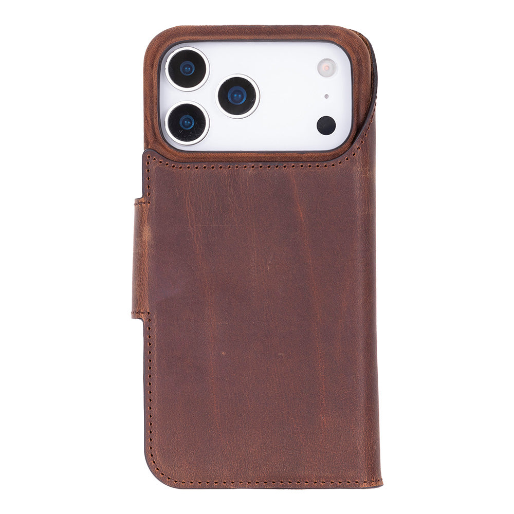 Porta Saddle Heritage Deri Iphone 17 Pro Max(6.9") Hakiki Deri Çıkarılabilir Cüzdanlı Telefon Kılıfı