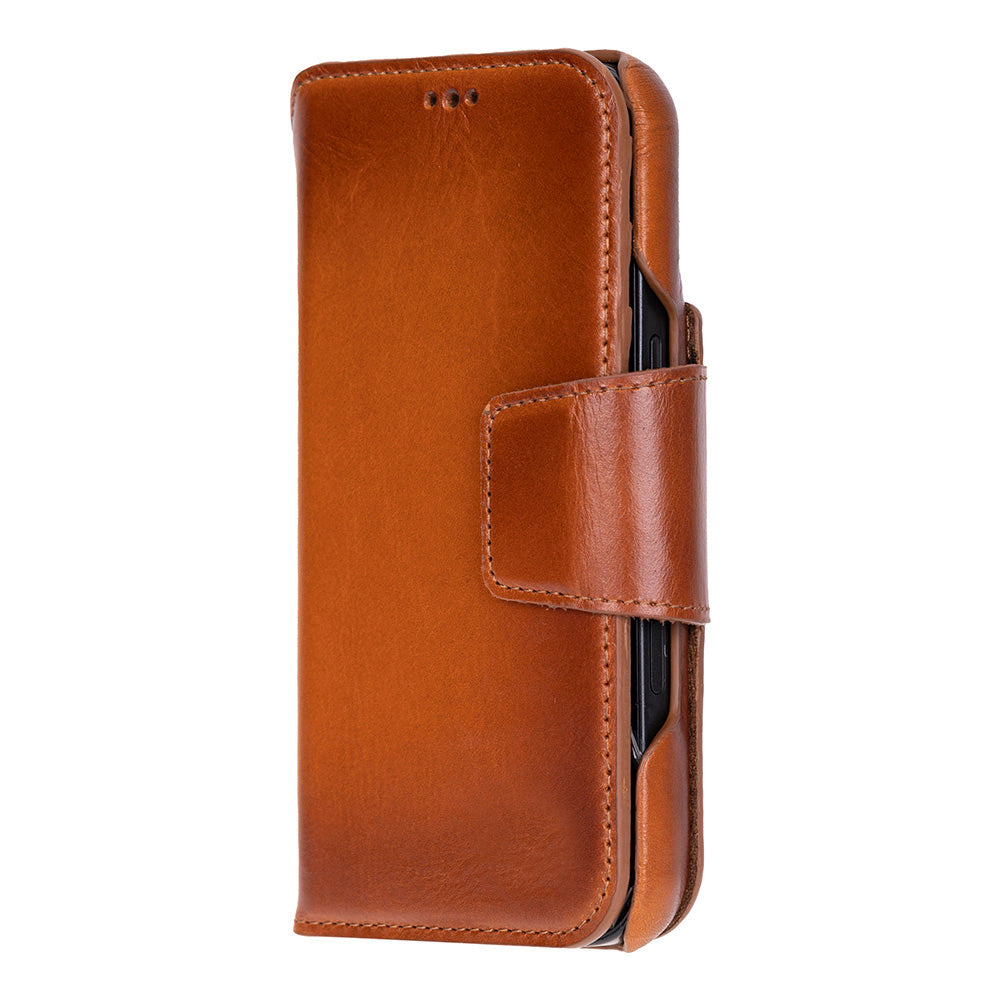 Porta Warm Tan Deri Iphone 17 Pro (6.3") Hakiki Deri Çıkarılabilir Cüzdanlı Telefon Kılıfı