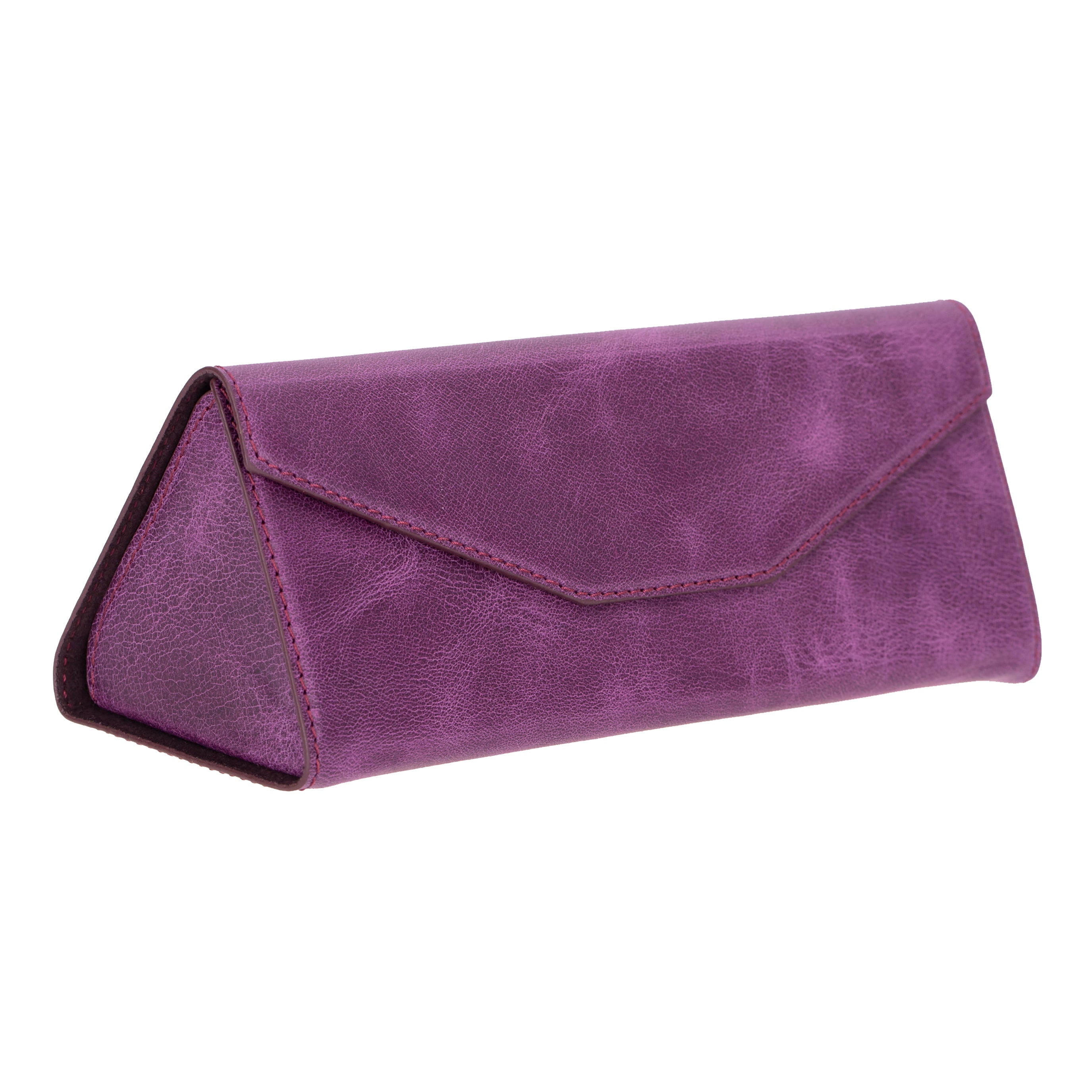Prisma Velvet Magenta Deri Gözlük Kılıfı – Mıknatıslı Üçgen Tasarım
