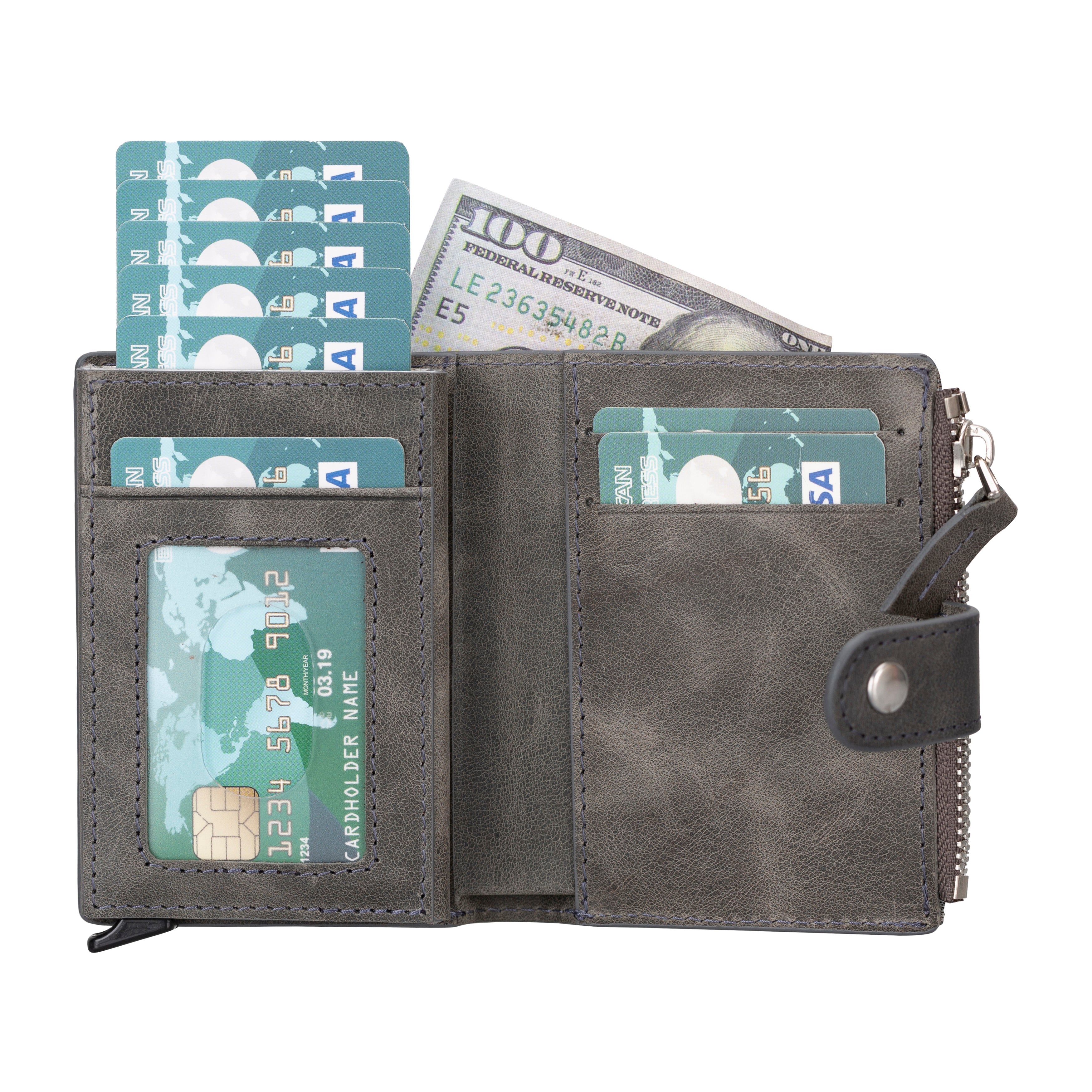 Siena Ash Gray Mekanizmalı Deri Cüzdan & Kartlık (Rfid Korumalı)