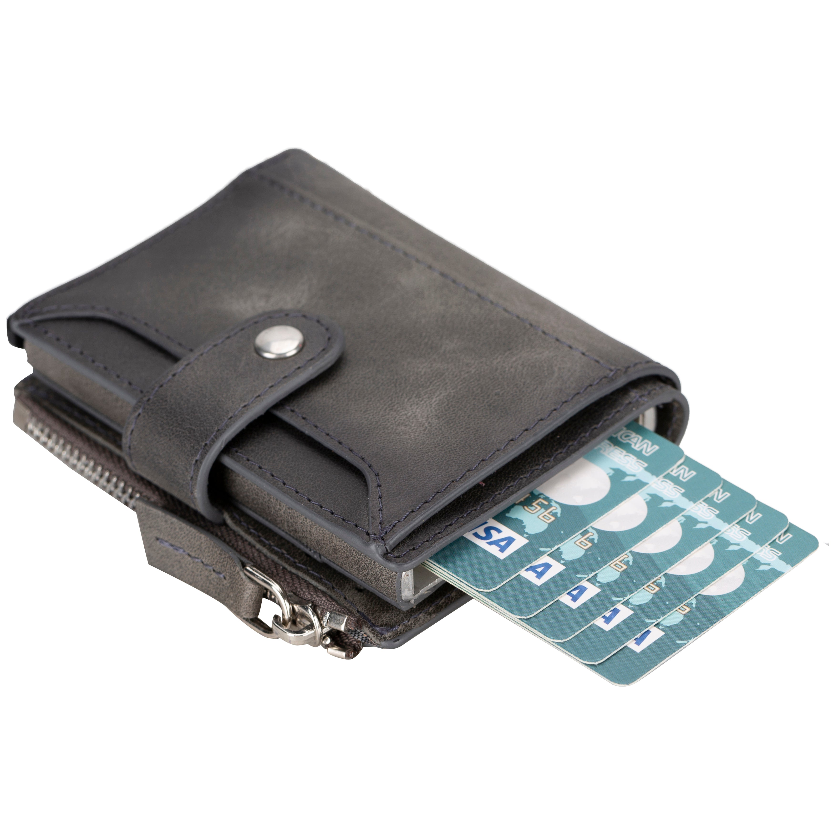 Siena Ash Gray Mekanizmalı Deri Cüzdan & Kartlık (Rfid Korumalı)