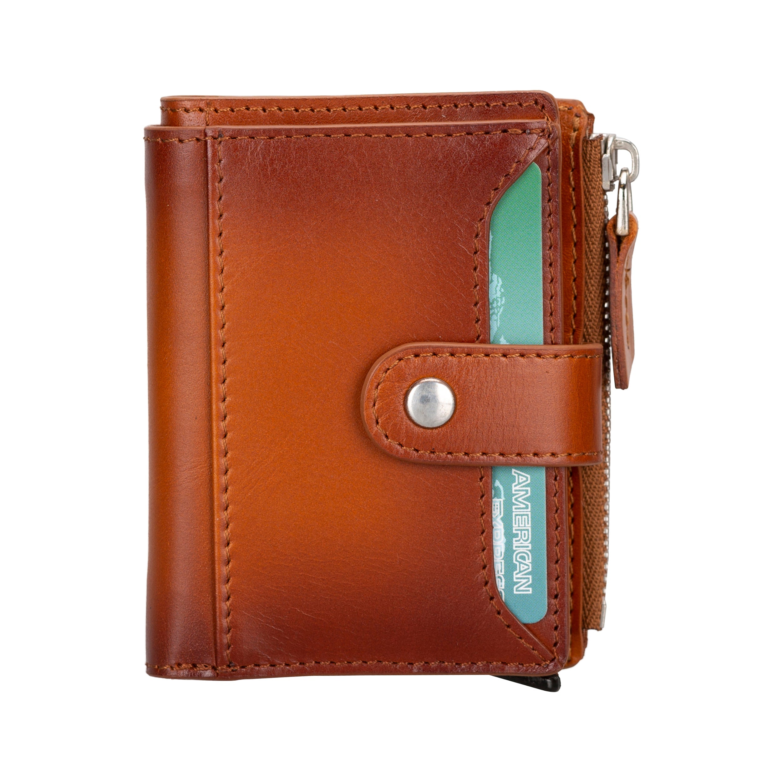 Siena Classic Tan Mekanizmalı Deri Cüzdan & Kartlık (Rfid Korumalı)