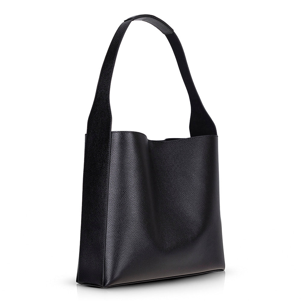 Bloominbag-Siena Minimal Tote – Onyx Black Hakiki Deri Geniş Askılı Kadın Omuz çantası-Omuz Çantası-3-Milagron.com