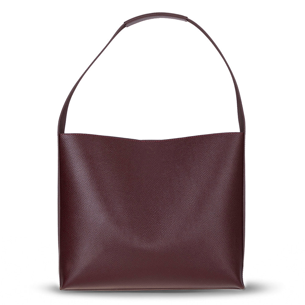 Siena Minimal Tote – Oxblood Burgundy Hakiki Deri Geniş Askılı Kadın Omuz Çantası