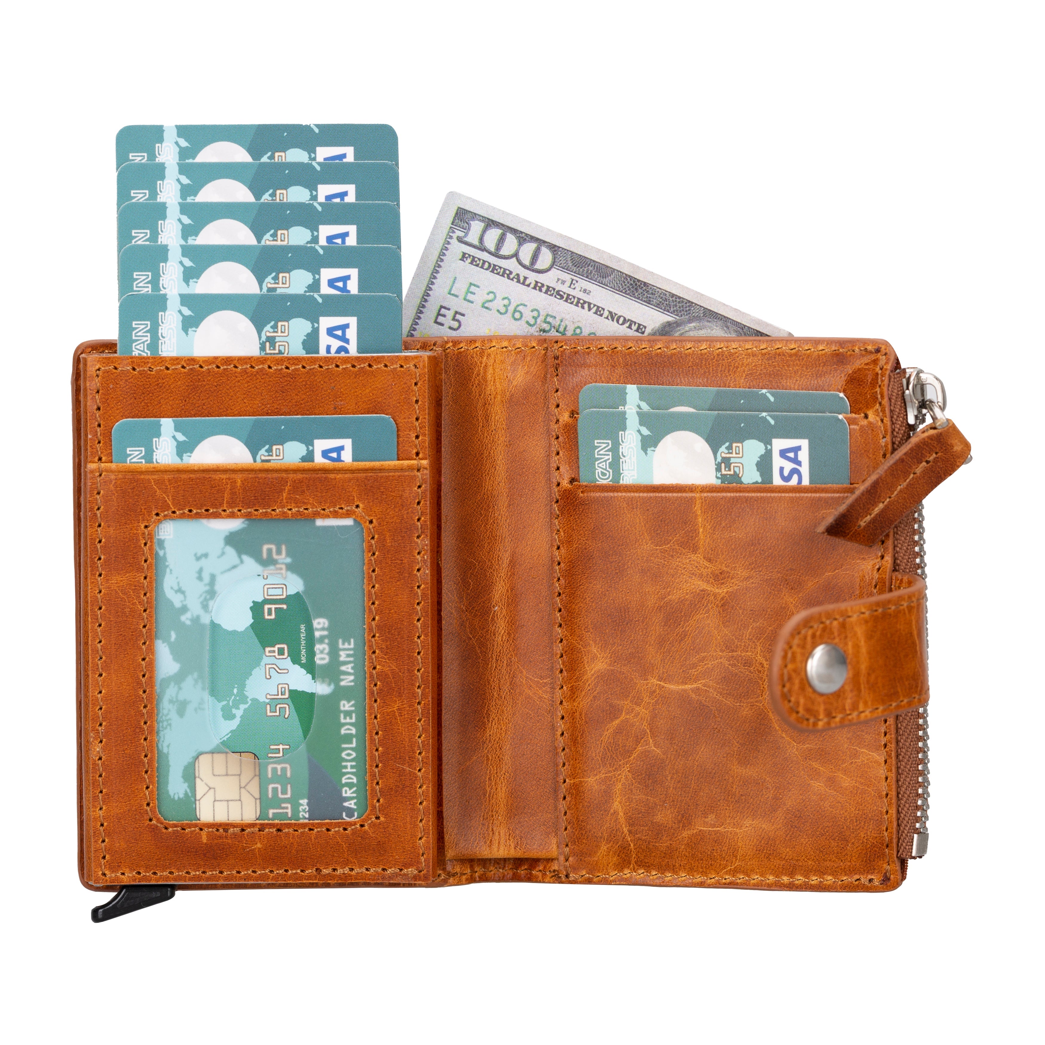 Siena Mocha Sand Mekanizmalı Deri Cüzdan & Kartlık (Rfid Korumalı)