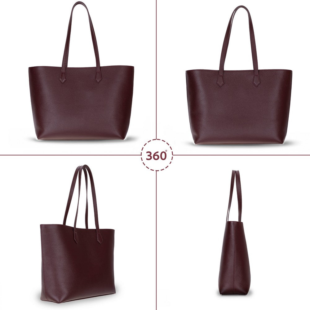 Bloominbag-Terra Bordo Hakiki Deri Kadın Omuz çantası – Merlot Burgundy Terra Structured Leather Tote-3-Milagron.com
