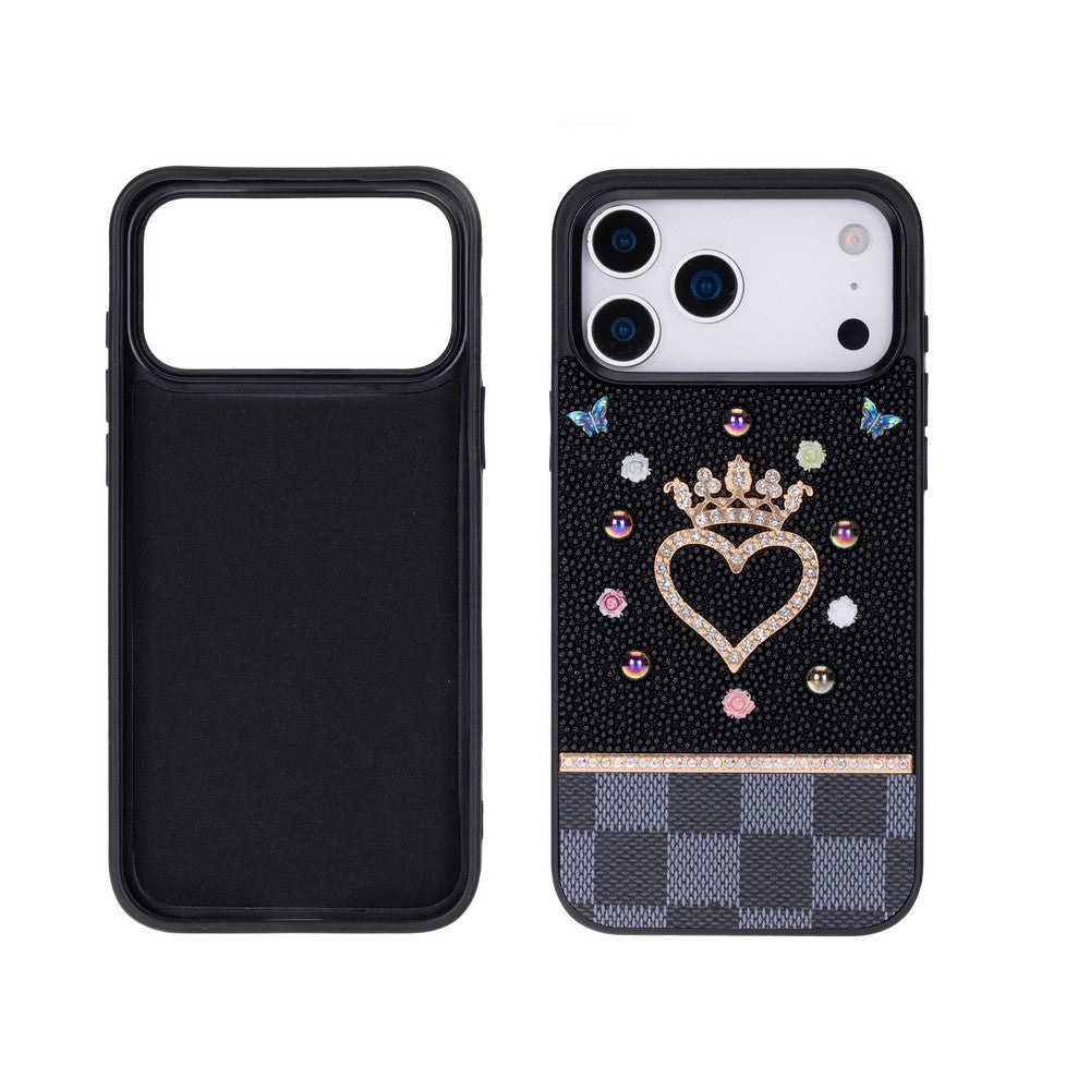 Tiara Black Crystal Heart Iphone 17 Pro Taşlı Telefon Kılıfı