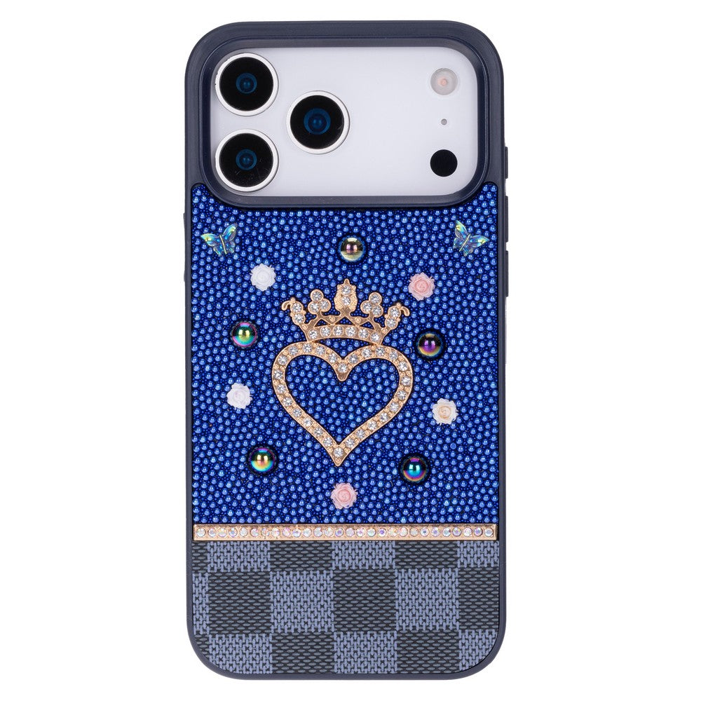 Tiara Blue Crystal Heart Iphone 17 Pro Max Taşlı Telefon Kılıfı