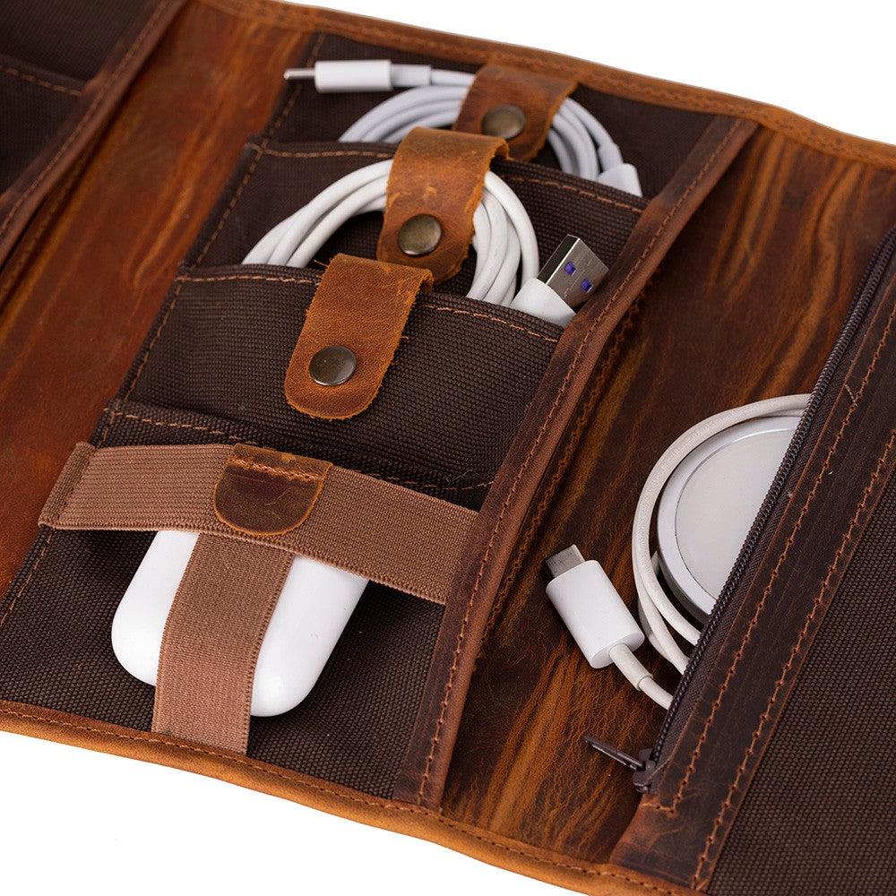 Bloominbag-Torino Tech Roll Soft Moccasin Tan Hakiki Deri Kablo & şarj Düzenleyici-4-Milagron.com