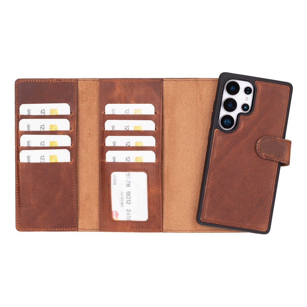 Valeno Heritage Saddle Deri Wallet Case Samsung Galaxy S25 Ultra (6.9") | Manyetik Ayrılabilir Cüzdanlı Telefon Kılıfı