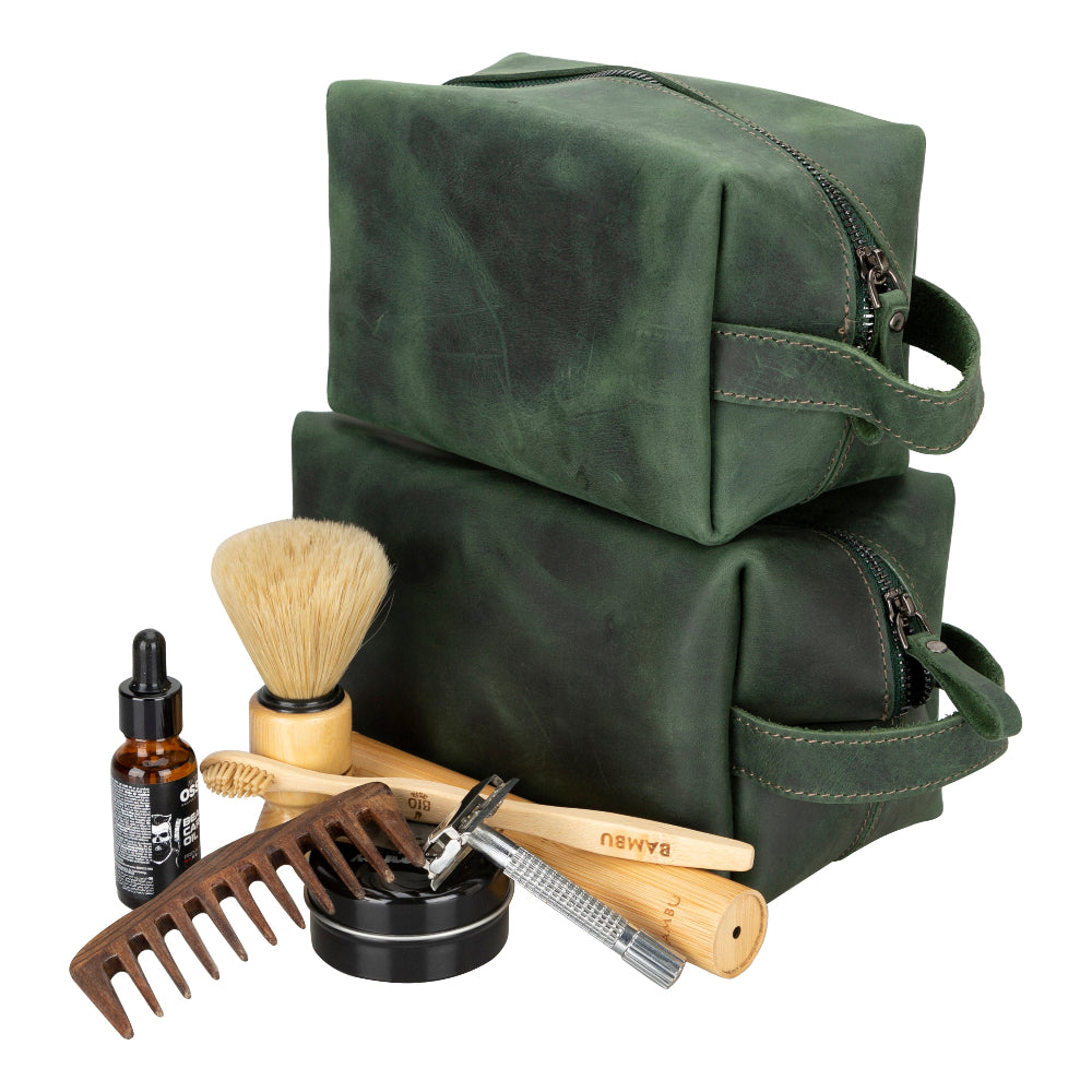 Voyage Cypress Green Hakiki Deri Dopp Kit – X Large