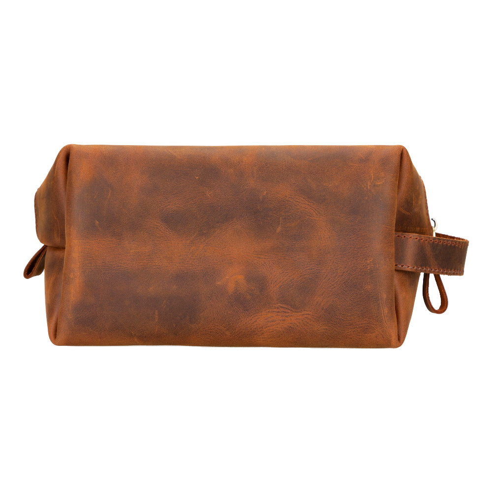 Voyage Dark Orange Hakiki Deri Dopp Kit – Large