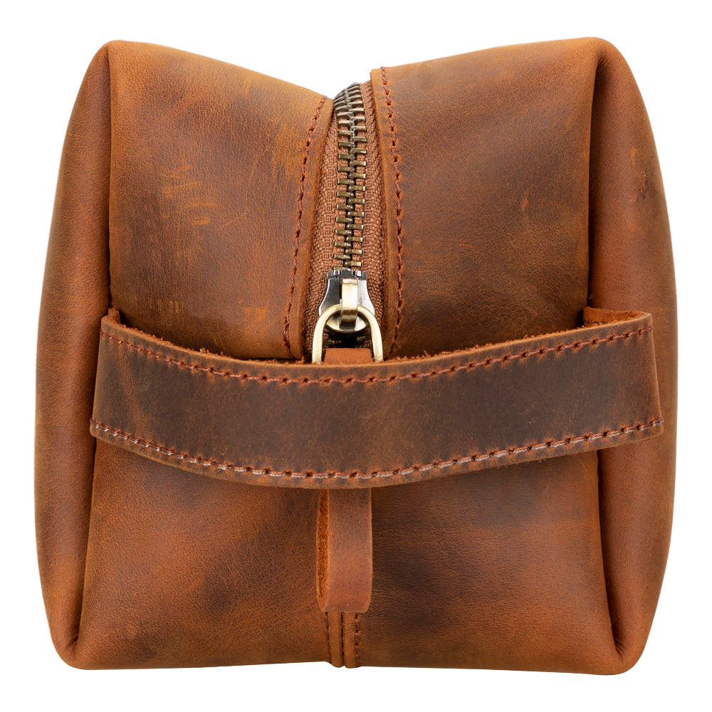 Voyage Dark Orange Hakiki Deri Dopp Kit – Large