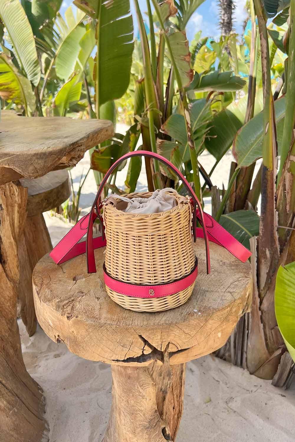 Bloomsbury-Amalfi Bamboo Fuşya Rattan Yazlık Sepet Çanta-Omuz Çantası-1-Milagron.com