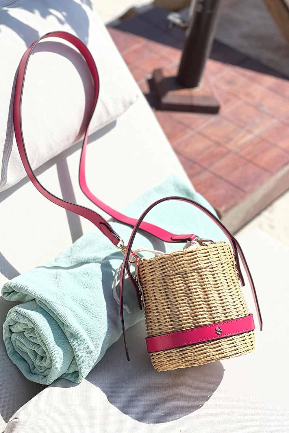 Bloomsbury-Amalfi Bamboo Fuşya Rattan Yazlık Sepet Çanta-Omuz Çantası-2-Milagron.com