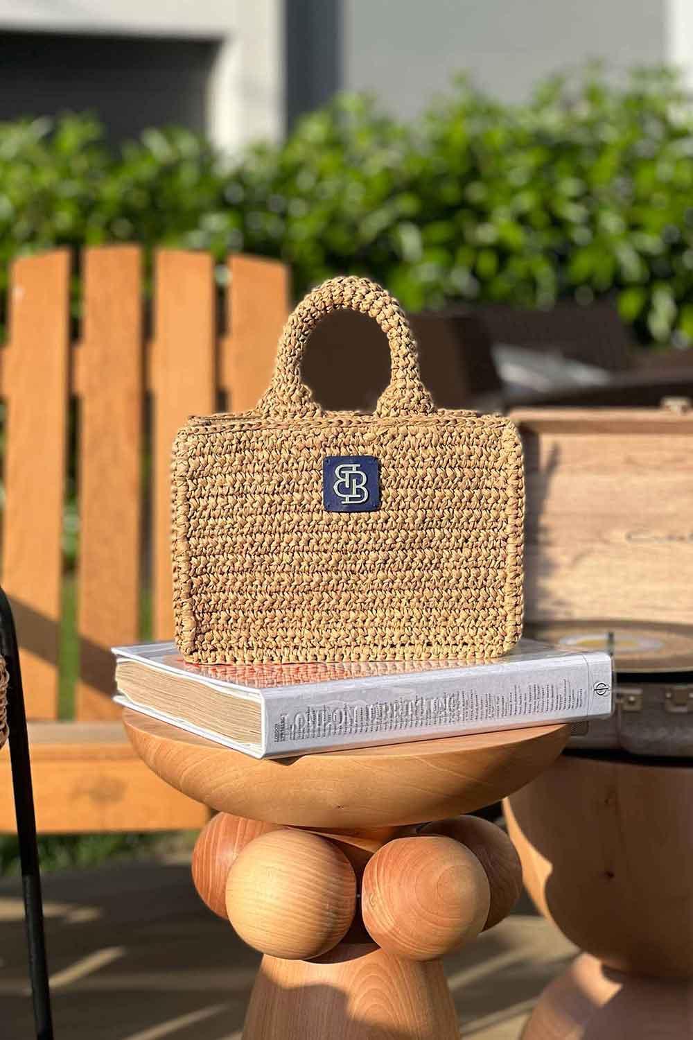 Bloomsbury-Capri Raffia Bag - Lacivert-Omuz Çantası-1-Milagron.com