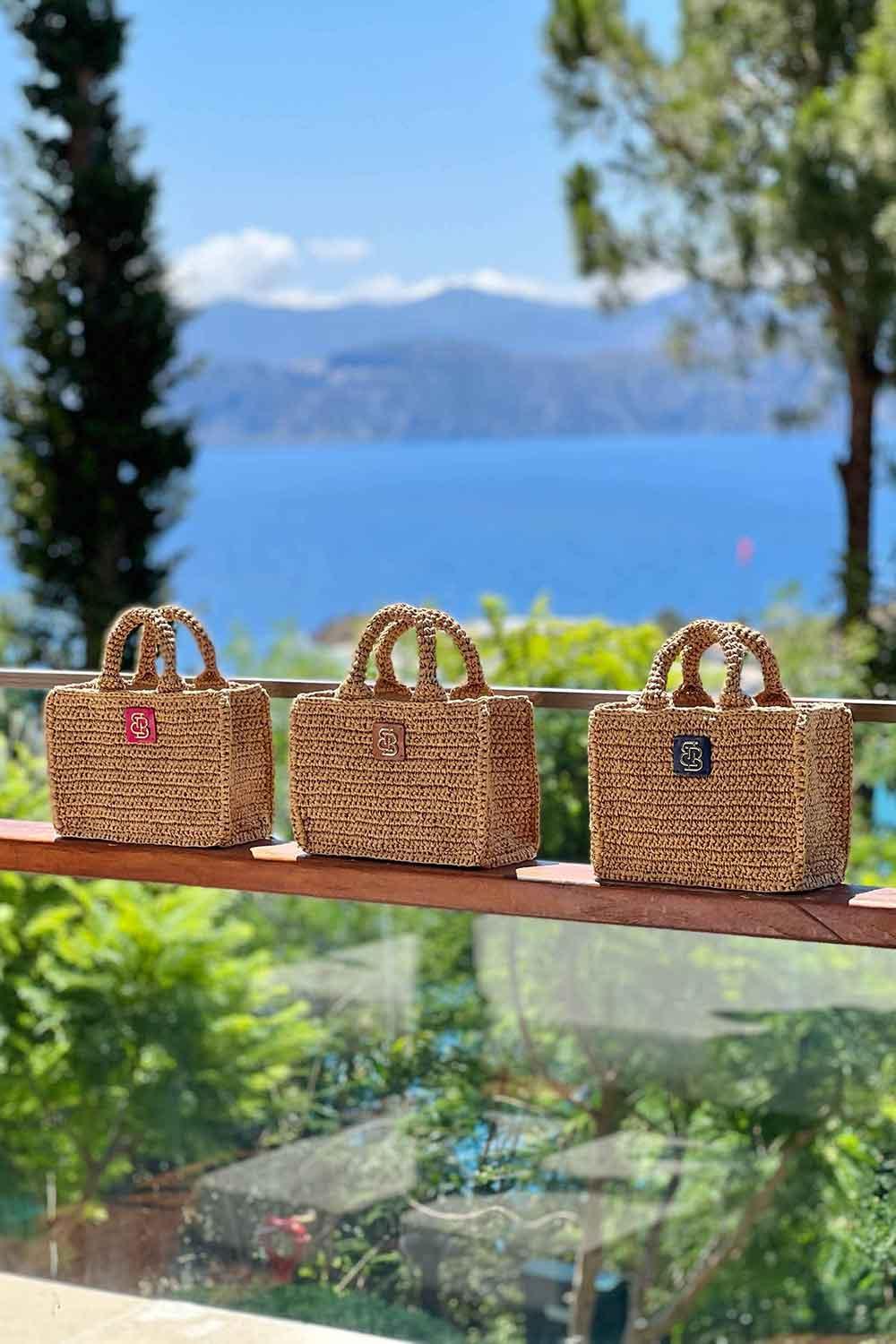 Bloomsbury-Capri Raffia Bag - Lacivert-Omuz Çantası-3-Milagron.com