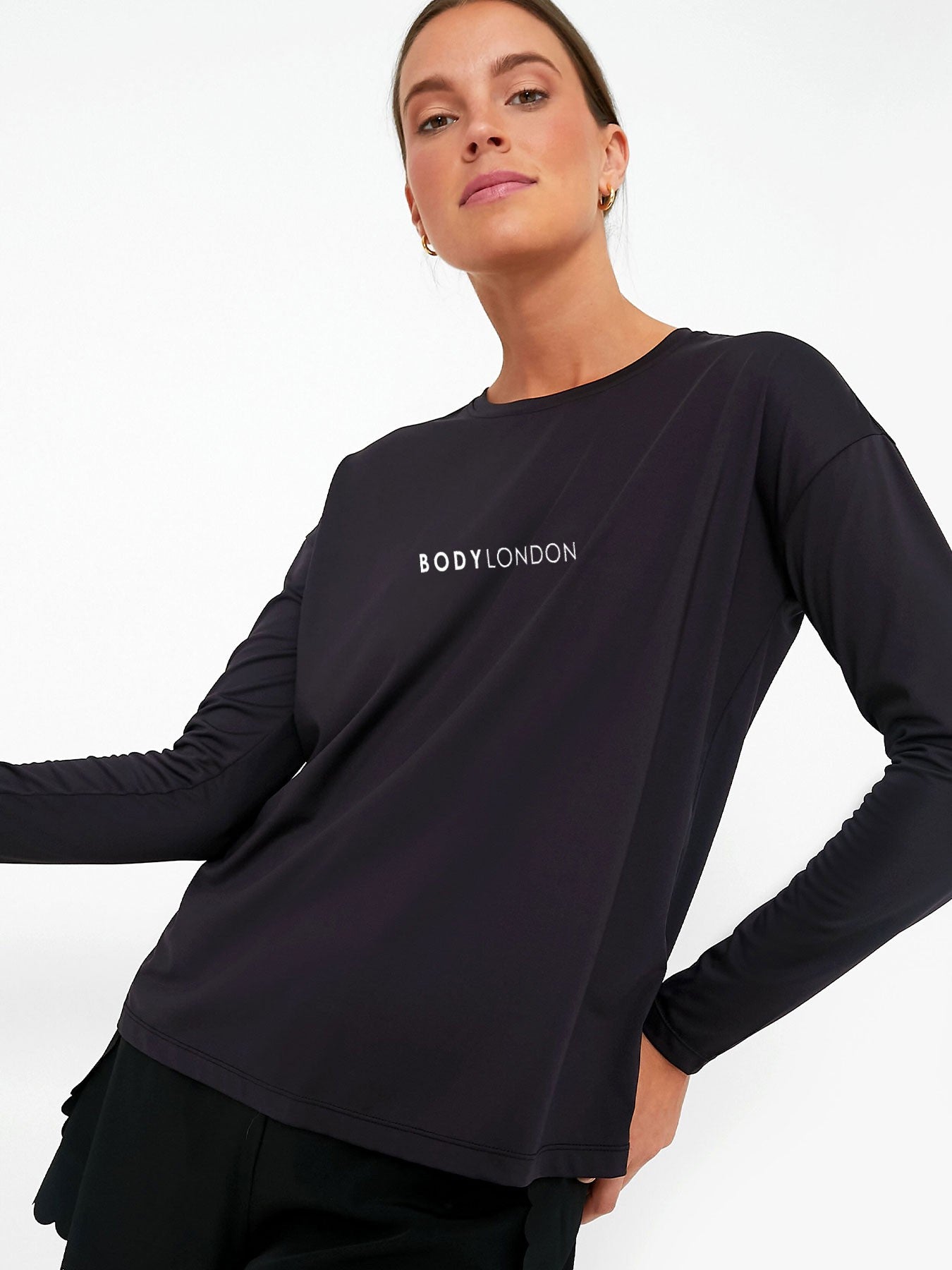Body London-Siyah Uzun Kollu Boyfriend Tişört-T-Shirt-1-Milagron.com