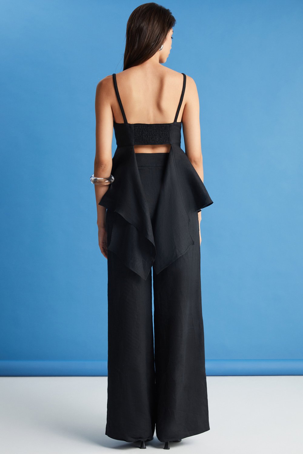 Boneqa Barcelona-Askılı Siyah Keten Bluz-Bluz-5-Milagron.com