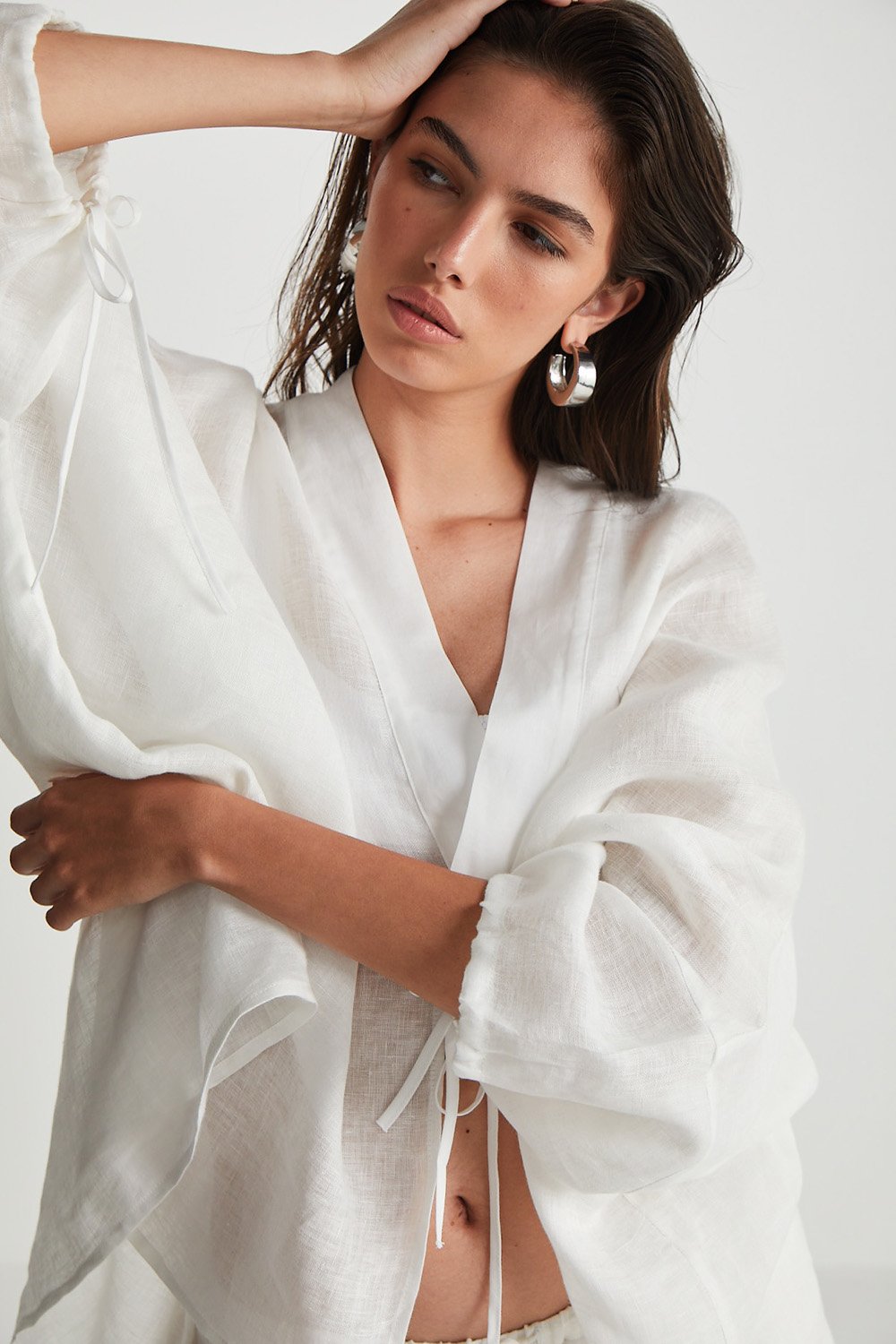 Boneqa Barcelona-Beyaz Keten Kaftan-Gömlek-3-Milagron.com