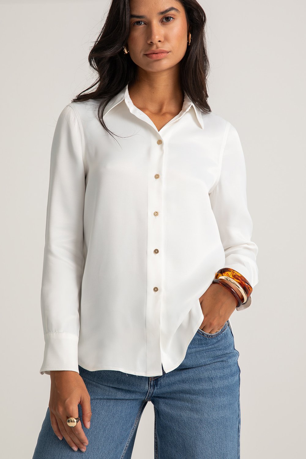 Boneqa Barcelona-Beyaz Saten Smart Casual Gömlek-Gömlek-1-Milagron.com