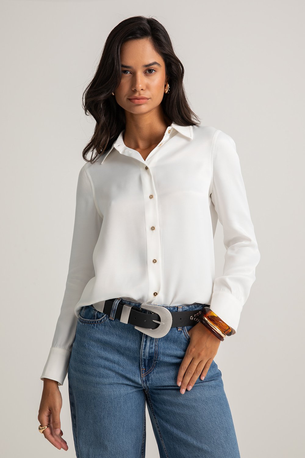 Boneqa Barcelona-Beyaz Saten Smart Casual Gömlek-Gömlek-3-Milagron.com