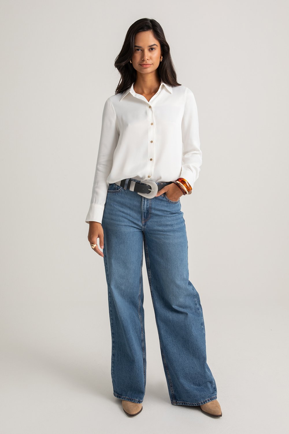 Boneqa Barcelona-Beyaz Saten Smart Casual Gömlek-Gömlek-5-Milagron.com