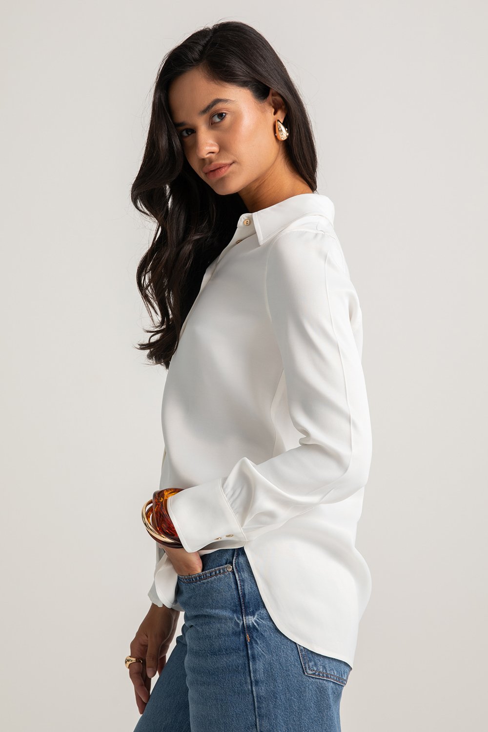 Boneqa Barcelona-Beyaz Saten Smart Casual Gömlek-Gömlek-6-Milagron.com