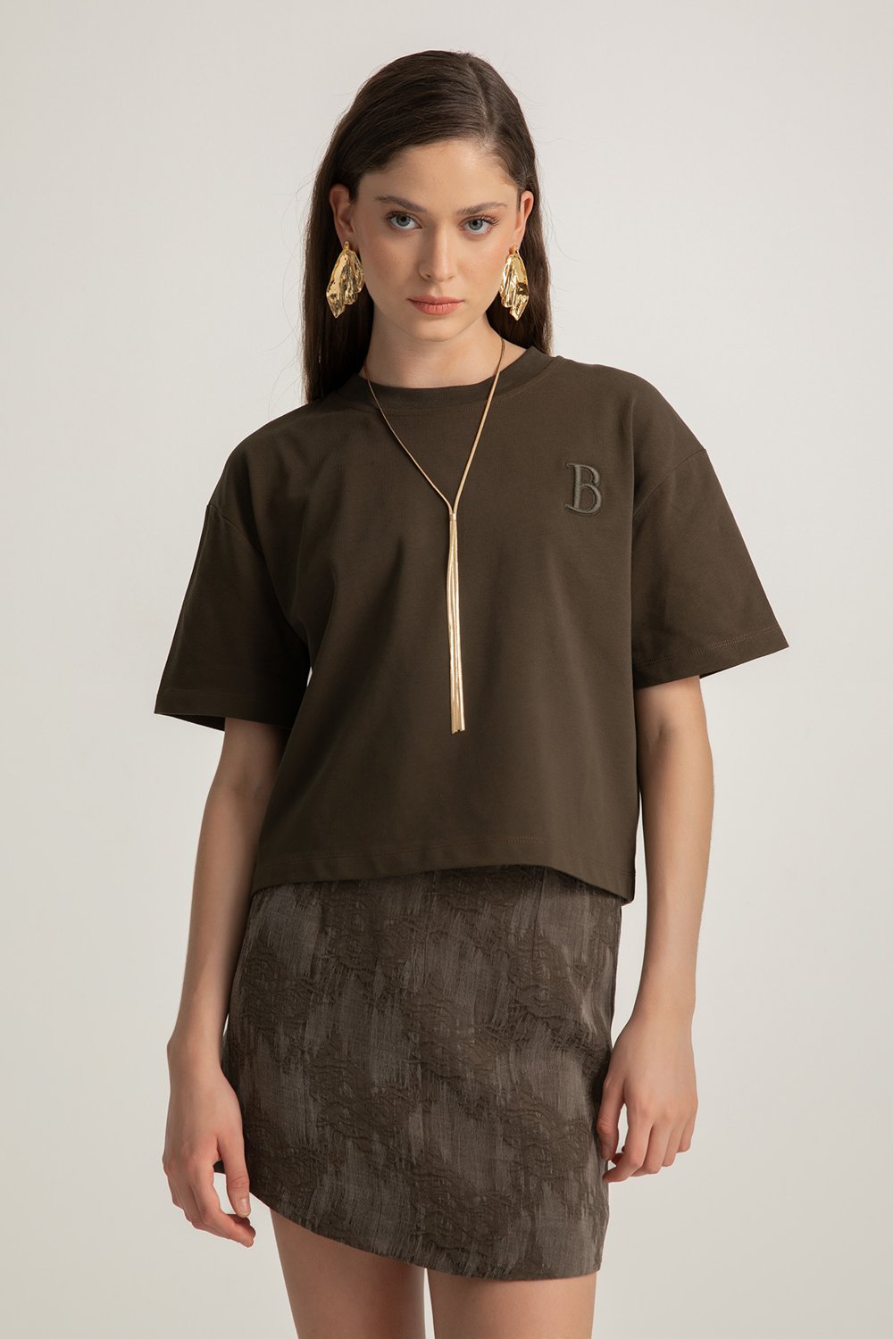 Boneqa Barcelona-Boneqa Logolu Haki Tişört-T-Shirts-3-Milagron.com