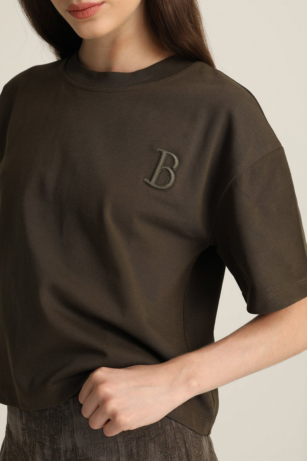 Boneqa Barcelona-Boneqa Logolu Haki Tişört-T-Shirts-6-Milagron.com