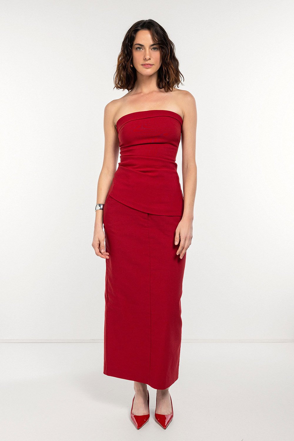 Boneqa Barcelona-Bordo Fit Kalem Midi Etek-Etek-1-Milagron.com