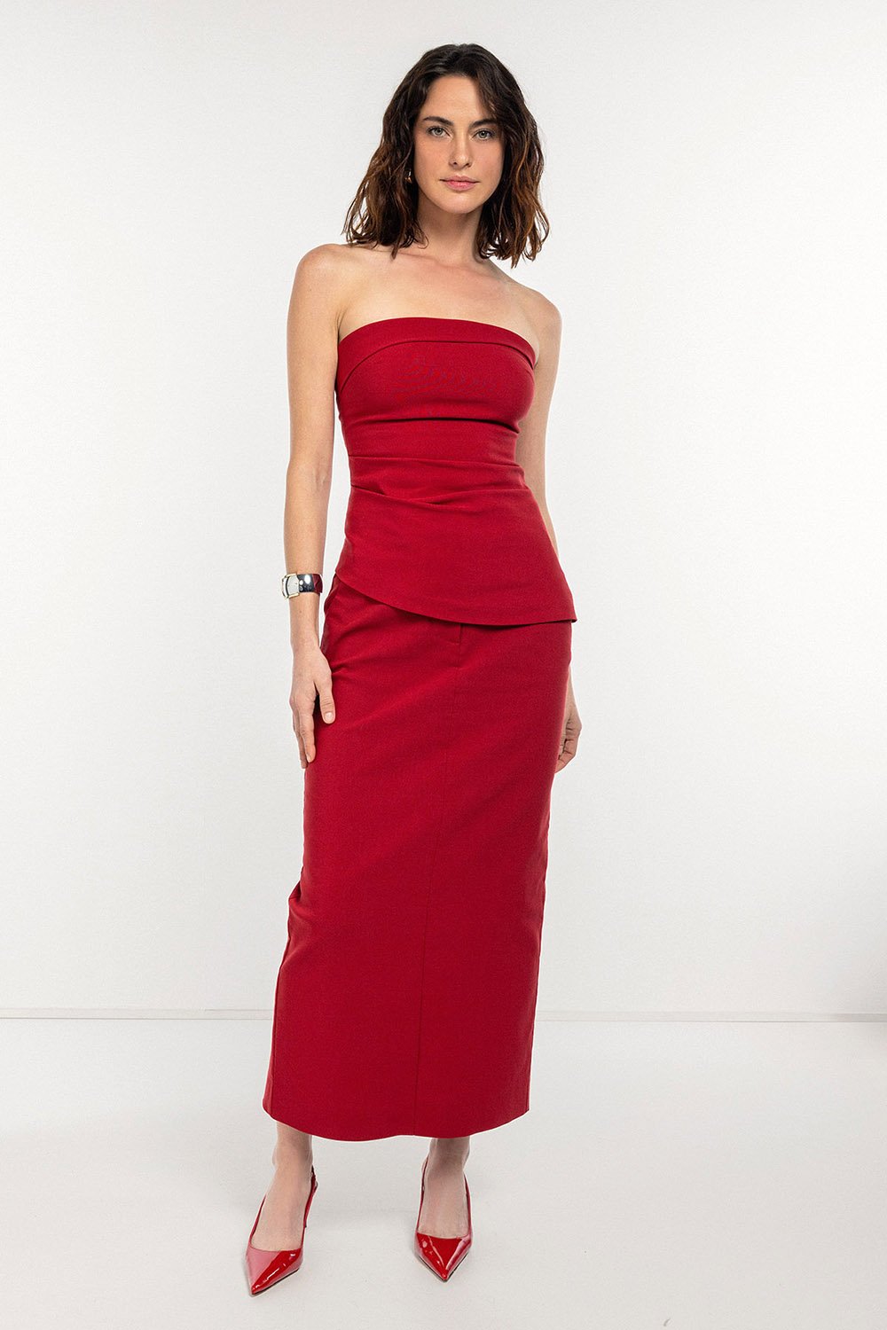 Boneqa Barcelona-Bordo Fit Kalem Midi Etek-Etek-2-Milagron.com