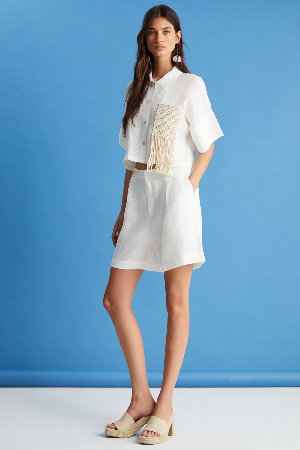 Boneqa Barcelona-Cep Detaylı Ekru Keten Gömlek-Gömlek-2-Milagron.com