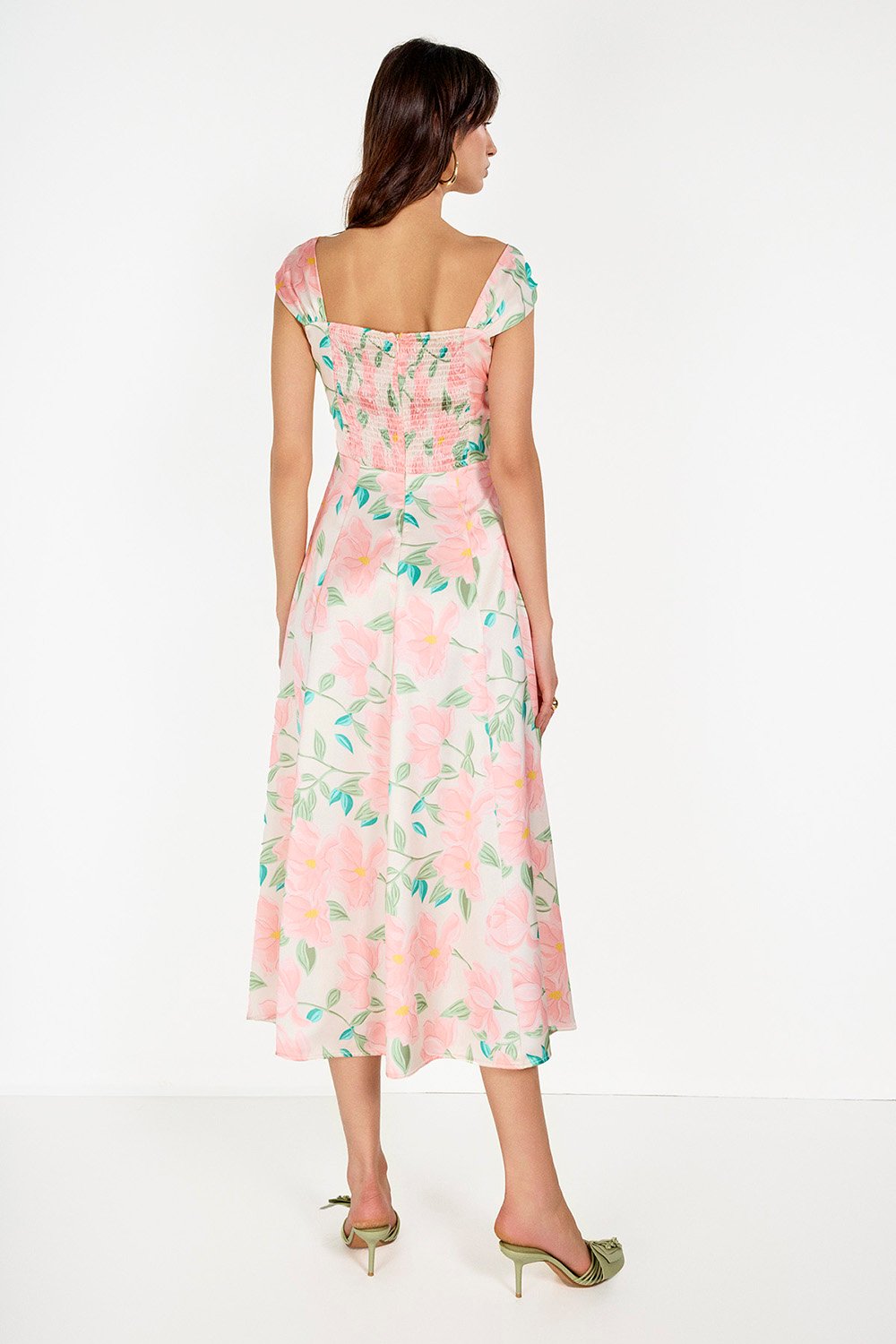 Boneqa Barcelona-Çiçek Baskılı Saten Midi Elbise-Elbise-4-Milagron.com