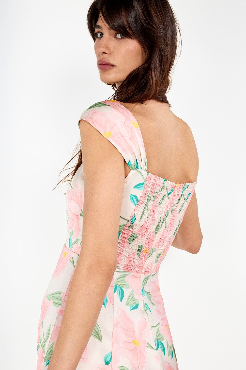 Boneqa Barcelona-Çiçek Baskılı Saten Midi Elbise-Elbise-5-Milagron.com