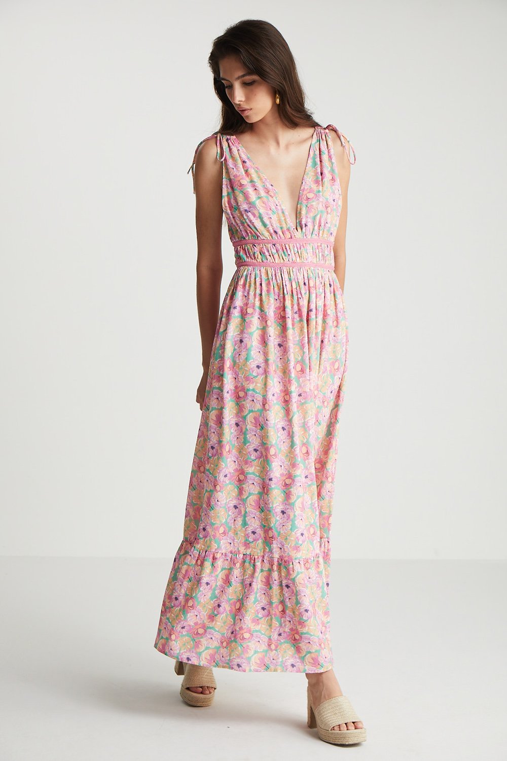 Boneqa Barcelona-Çiçek Desenli Askılı Elbise-Elbise-1-Milagron.com