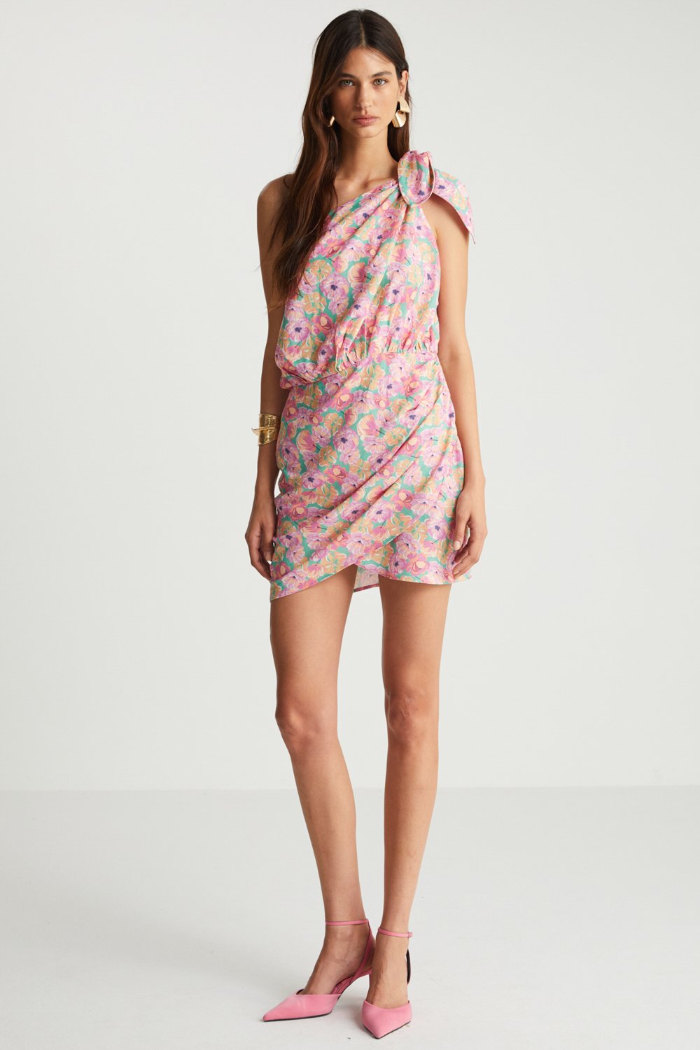 Boneqa Barcelona-Çiçek Desenli Keten Elbise-Elbise-1-Milagron.com