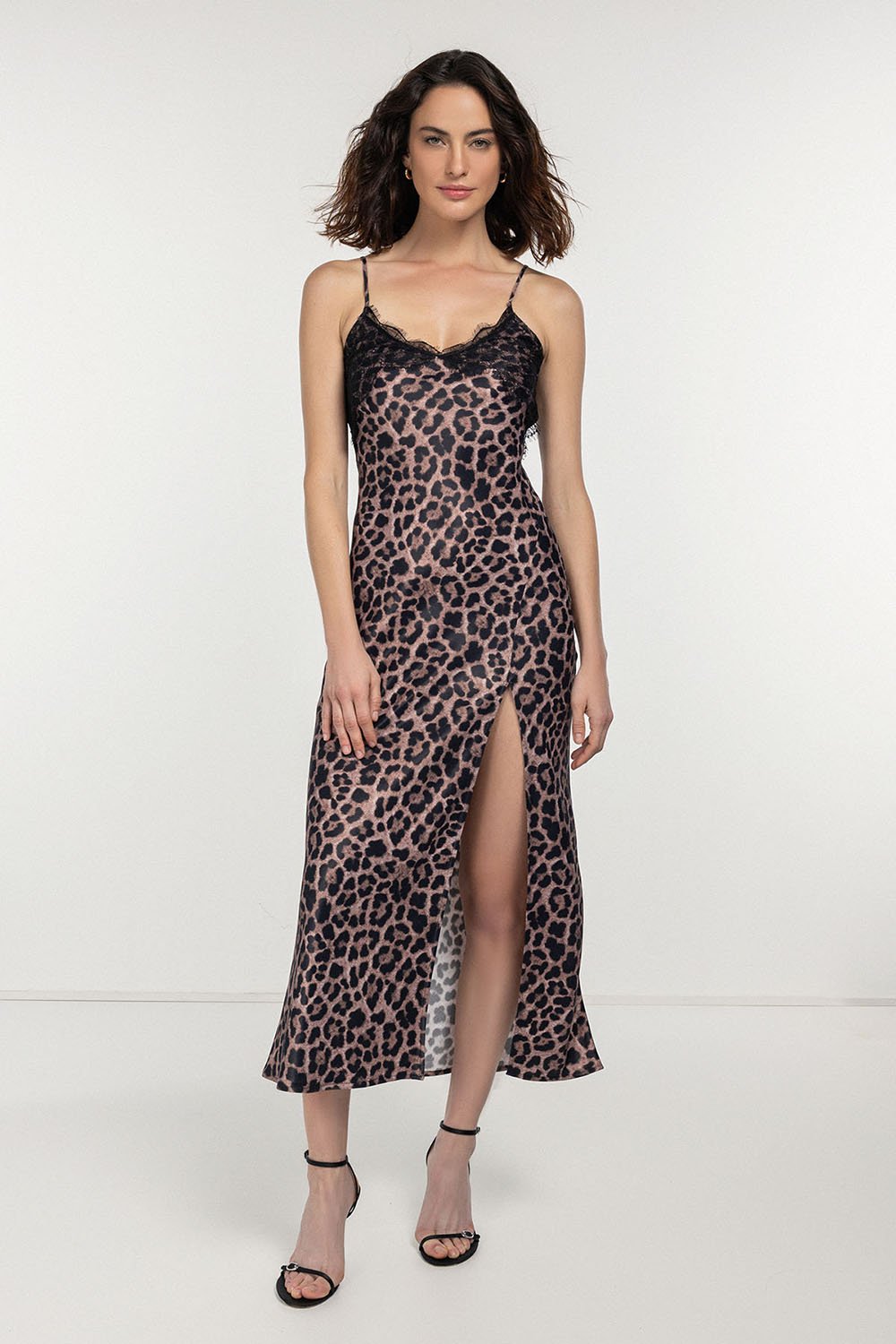 Boneqa Barcelona-Dantel Detaylı Leopar Elbise-Elbise-1-Milagron.com