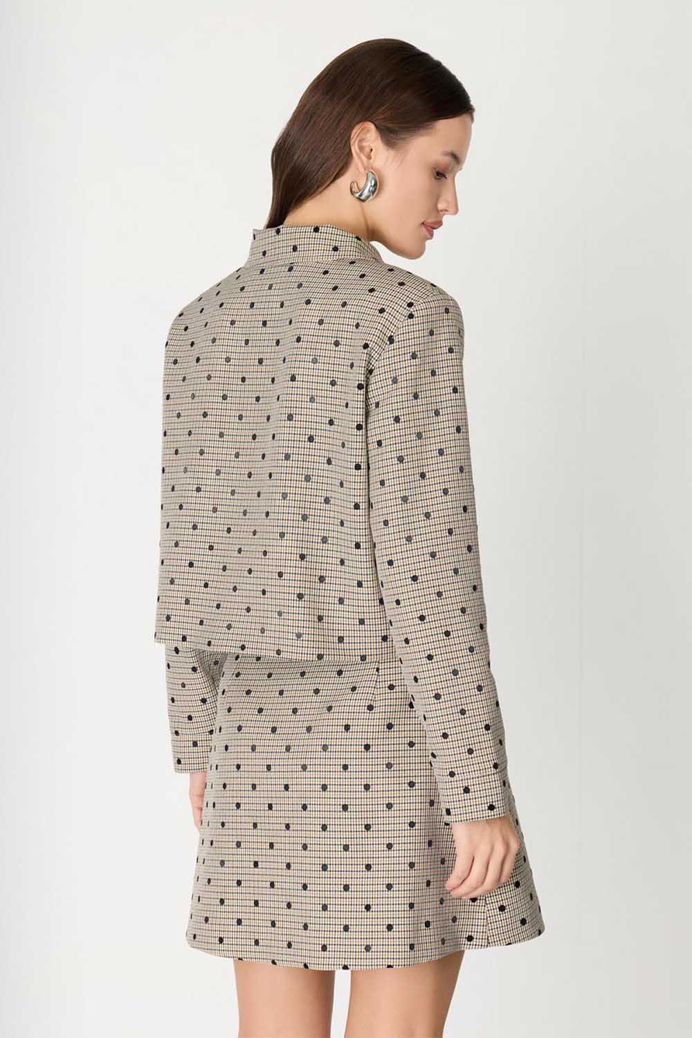 Desenli Cep Detaylı Crop Ceket - 1