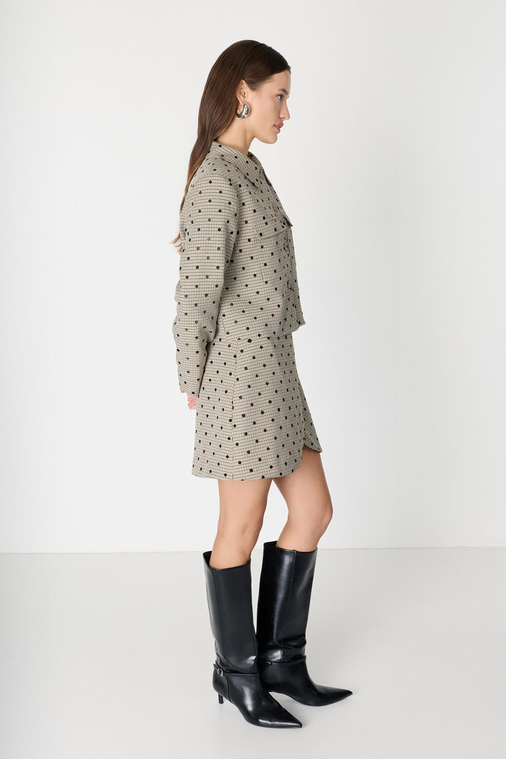 Desenli Cep Detaylı Crop Ceket - 3