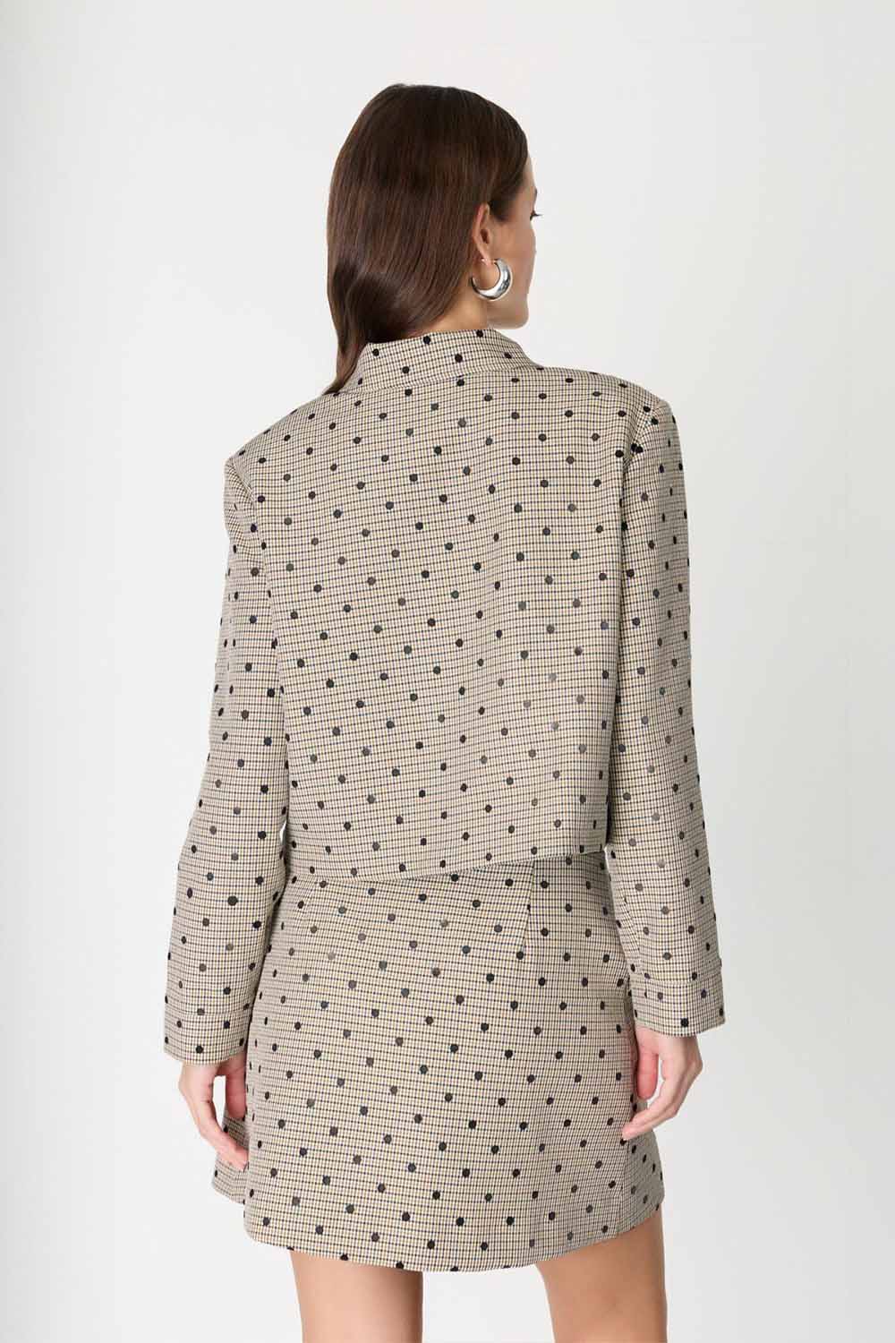 Desenli Cep Detaylı Crop Ceket - 6