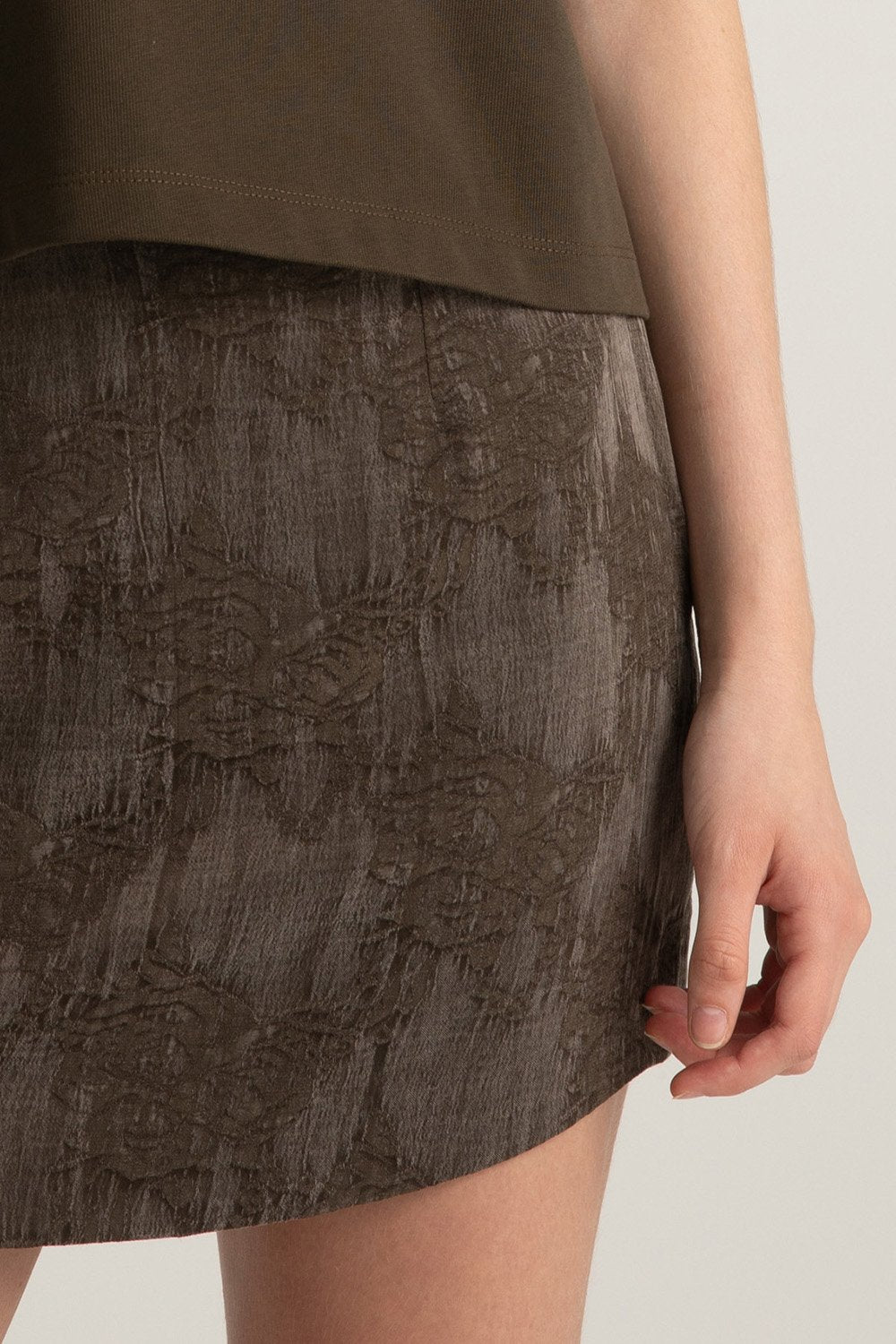 Boneqa Barcelona-Desenli Haki Mini Etek-Etek-6-Milagron.com